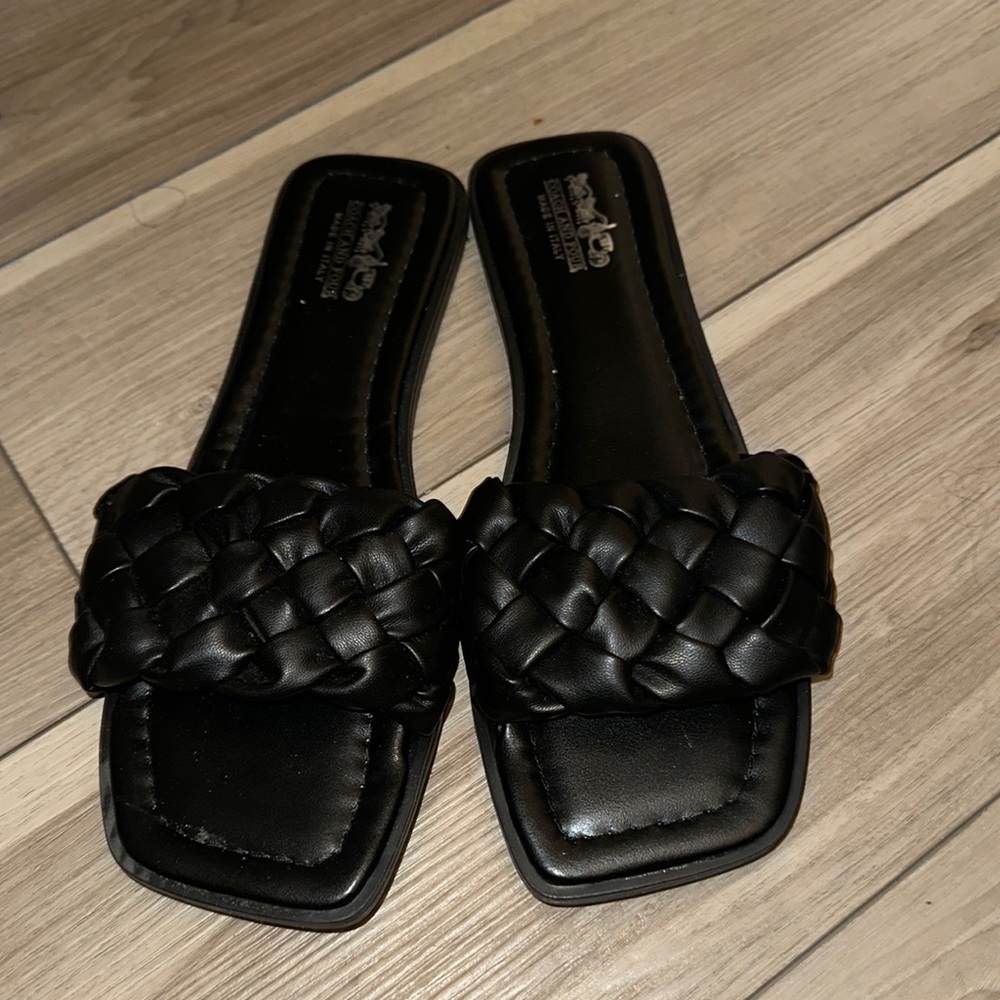 Coach and four black braided sandals. Size 10